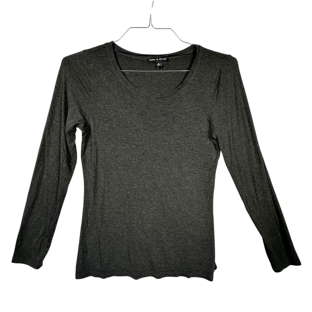 Cable & Gauge 3/4 Sleeve Twist Front Blouse HEATHER CHARCOAL GRAY Size M